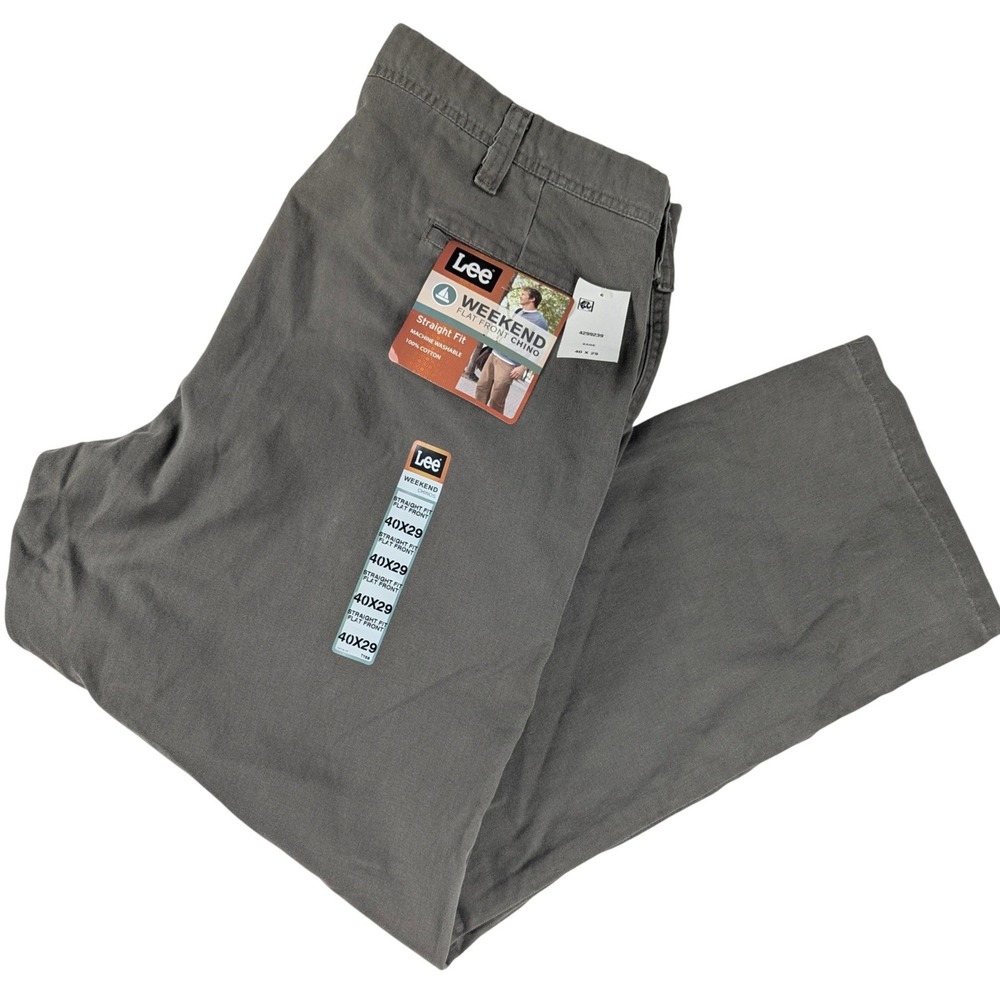 Lee Weekend Flat Front Chino Pants Mens 42x29 Sage Green Straight Fit Cotton NEW